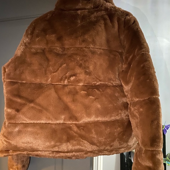 Faux Fur Brown Puffer Jacket - Picture 4 of 4